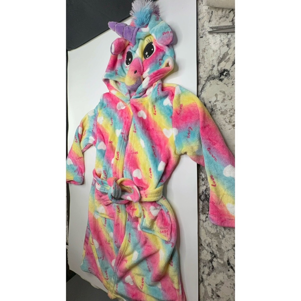 Gently worn girls size medium super soft unicorn rainbow robe.